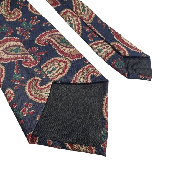 Louis Hebert Paris Paisley Pattern Silk Tie Navy Gold Red Green Mens Neckwear - Picture 5 of 5